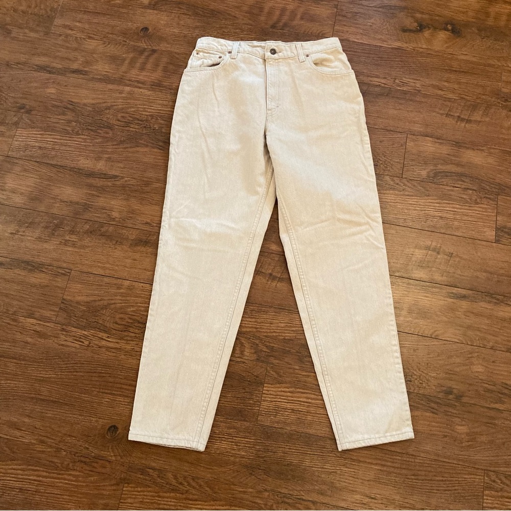 Vintage Levi’s Mom Jeans Denim Beige Tapered Leg High Waist Pants Retro size 12